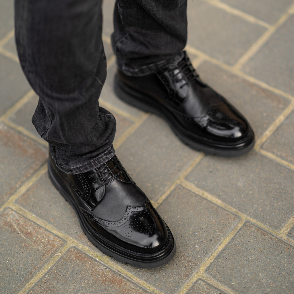 Pantofi eleganti barbati 972 negru florantic combinat